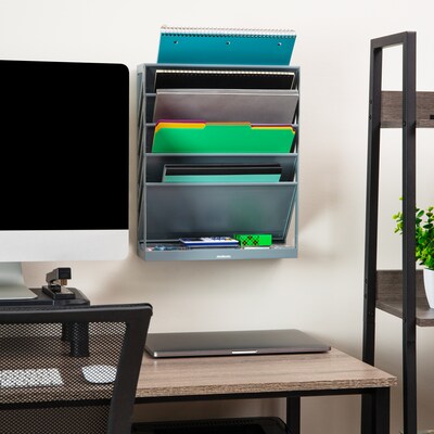 Mind Reader 5-Compartment Mountable Plastic Vertical File Storage, Gray  (WALLANCH-GRY)