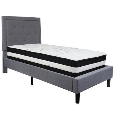 Flash Furniture Roxbury Tufted Upholstered Platform Bed in Light Gray Fabric with Pocket Spring Matt