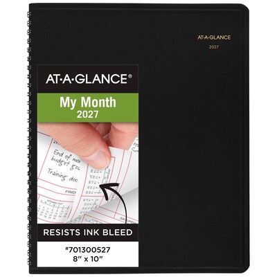 2027 AT-A-GLANCE 8 x 10 Calendar Year/Monthly Planner, Faux Leather Cover Black (70-130-05-27)