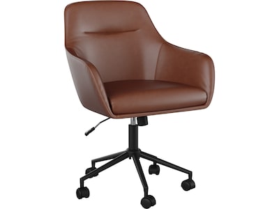 Martha Stewart Rayna Ergonomic Faux Leather Swivel Office Chair, Saddle Brown (CH2209216BRBK)