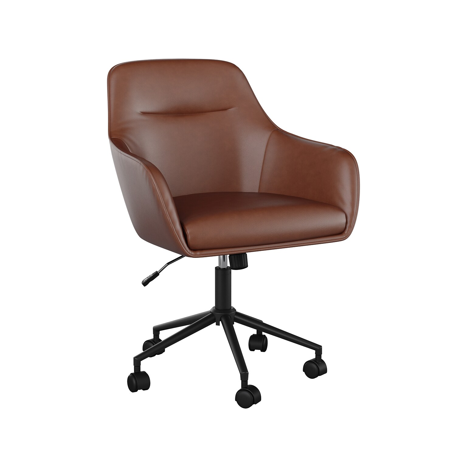 Martha Stewart Rayna Ergonomic Faux Leather Swivel Office Chair, Saddle Brown (CH2209216BRBK)