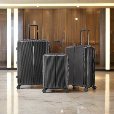 DUKAP Airley 3-Piece Hardside Spinner Luggage Set, TSA Checkpoint Friendly, Black (DKAIRSML-BLK)