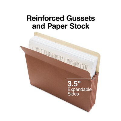 Staples Reinforced File Pocket, 3.5" Expansion, Letter Size, Brown, 25/Box (ST418293)