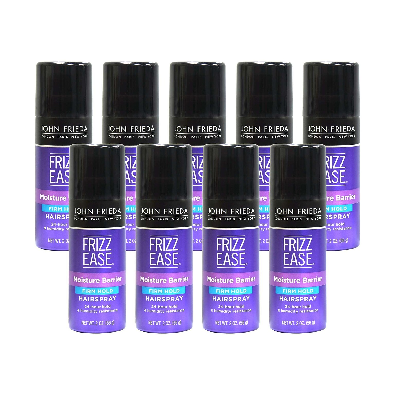 Frizz Ease Aerosol Hairspray by John Frieda, 2 oz Travel Size Bottle, 9 Bottles/Bag, 12 Bags/Carton
