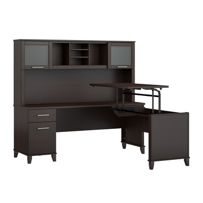 Bush Home Somerset 72W L-Shaped Sit to Stand Desk with Hutch, Mocha Cherry (SET015MR)