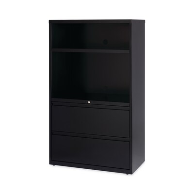 Hirsh Industries® Combo Bookshelf/Lateral File Cabinet, 2 Shelves (1 Adjustable), 2 Letter/Legal Drawers, Black, 36 x 18.62 x 60