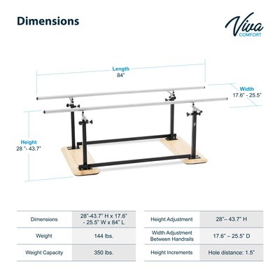 Viva Comfort 7 ft. Steel Foldable Physical Therapy Parallel Bars, 350lb Capacity, Black (ME905-01-MK)