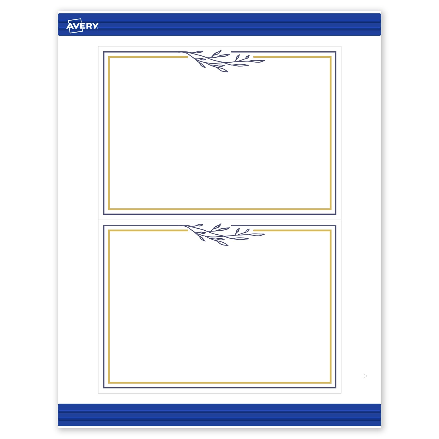 Avery Gold & Navy Border with Florals Matte Blank Card, White, 20/Pack (S00-DNS)
