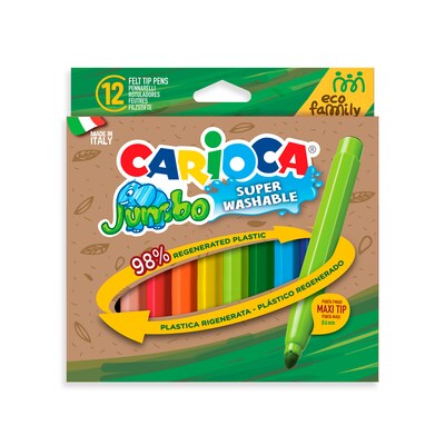 CARIOCA Jumbo Eco Washable Kids Markers, Maxi Tip, Assorted Colors, 12/Set (CRA43461)