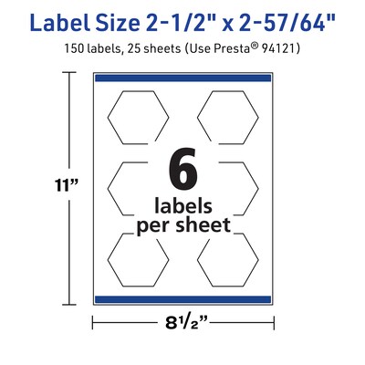 Avery TrueBlock Laser/Inkjet Decorative Edge Multipurpose Labels, 2-1/2" x 2-57/64", White, 150/Pack (94121)