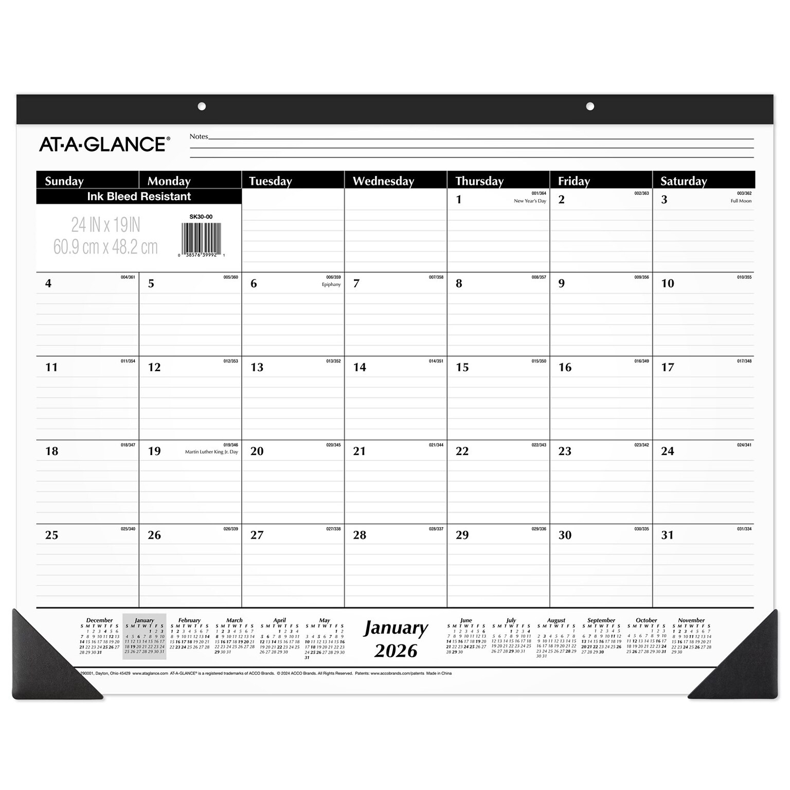 2026 AT-A-GLANCE 24 x 19 Monthly Desk Pad Calendar, White/Black (SK30-00-26)