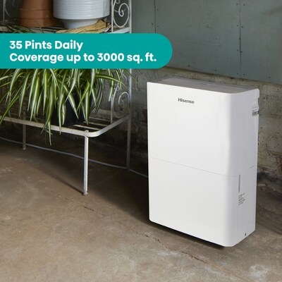 Hisense 35-Pint Portable Dehumidifier, 3-Speed, Covers up to 3000 sq. ft., White (ADH35K26)