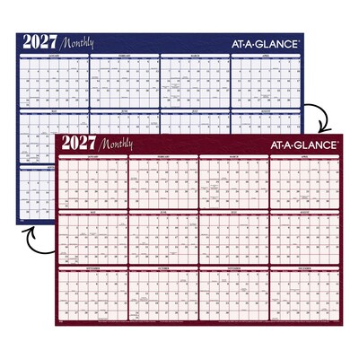 2027 AT-A-GLANCE 48" x 32" Yearly Dry Erase Wall Calendar, Reversible, Red/Blue (A152-27)