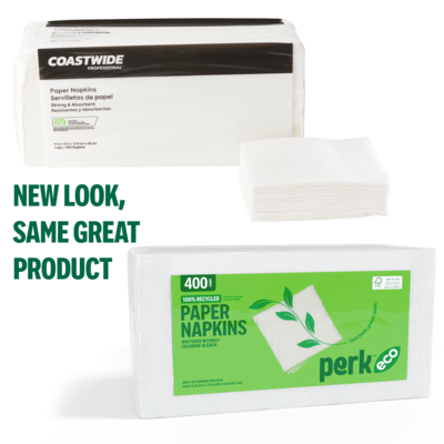Perk™ Eco Recycled Lunch Napkin, 1-ply, White, 400 Napkins/Pack (CW20179)