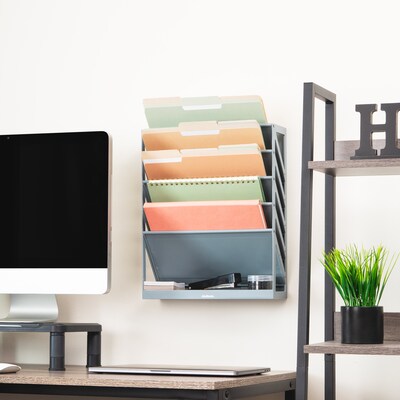 Mind Reader 5-Compartment Mountable Plastic Vertical File Storage, Gray  (WALLANCH-GRY)