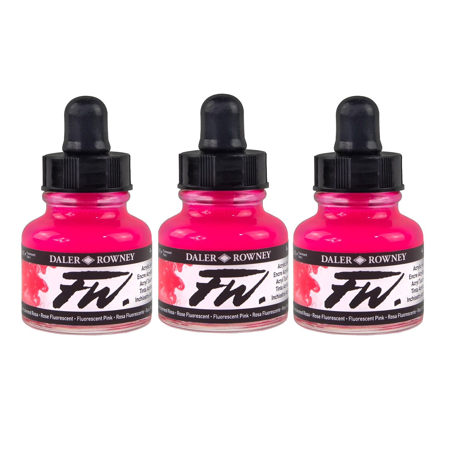 Daler-Rowney FW Acrylic Ink, Fluorescent Pink, 29.5ml, 3/Bundle (DRW160029538-3)