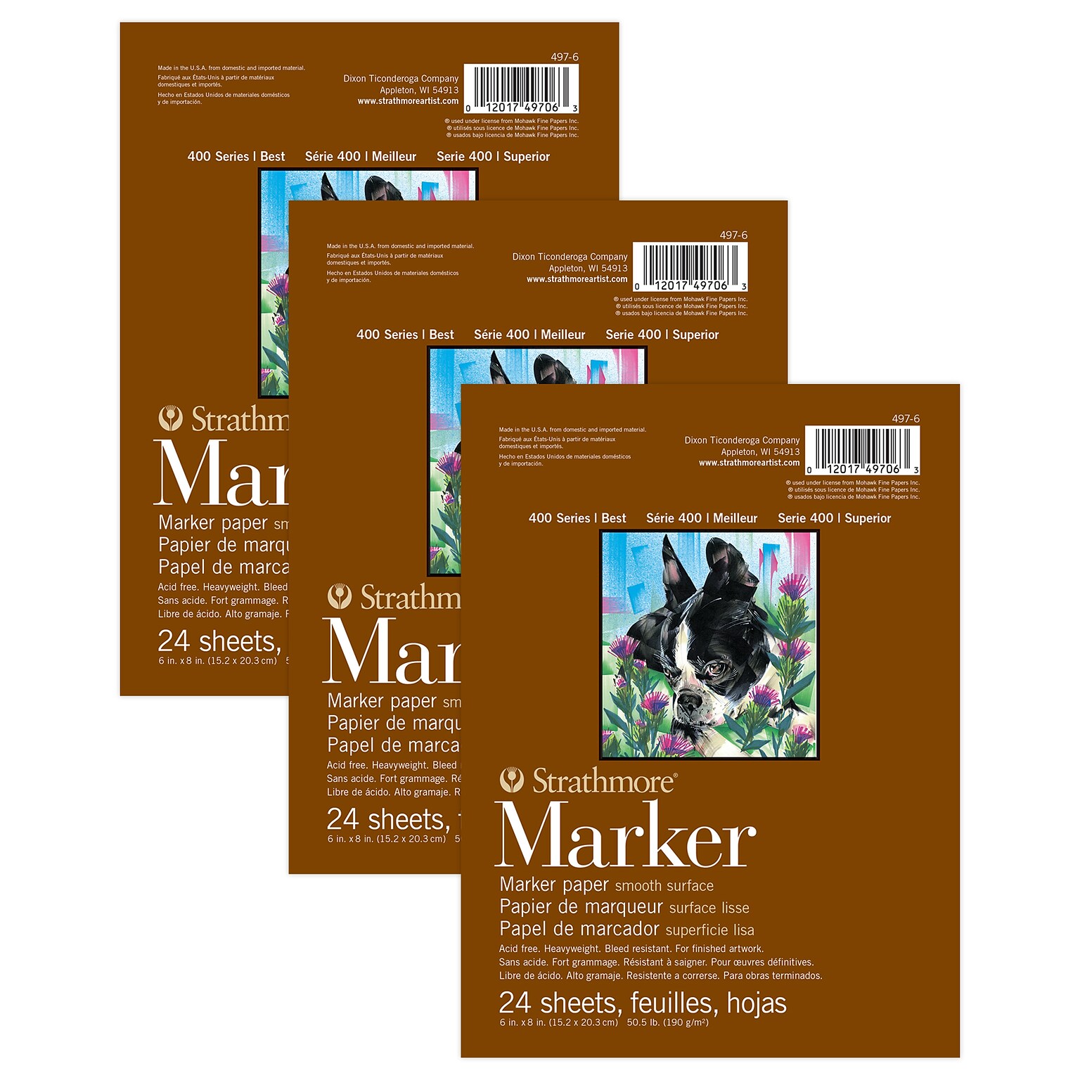 Strathmore 400 Series 6 x 8 Marker Pad, 24 Sheets/Pad, 3/Bundle (STTP497606-3)