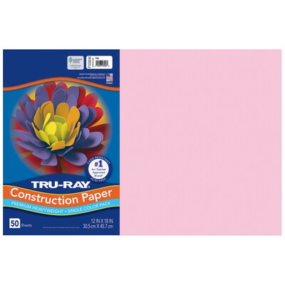 Tru-Ray 12 x 18 Construction Paper, Pink, 50 Sheets/Pack, 5 Packs/Bundle (PAC103044-5)
