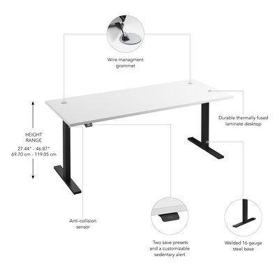 Bush Business Furniture Move 60 Series 72"W Electric Height Adjustable Standing Desk, White (M6S7230WHBK)