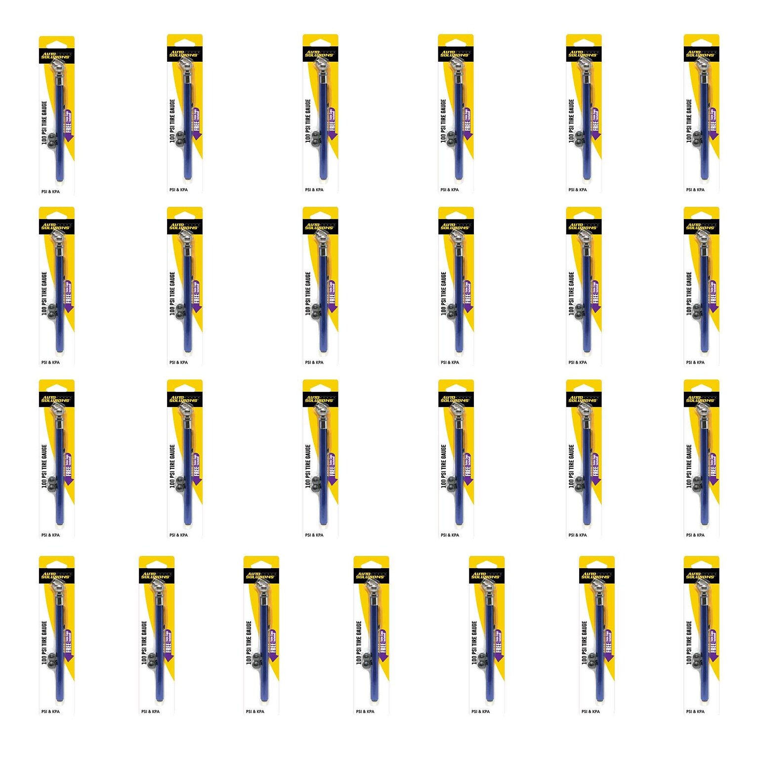 Auto Solutions Tire Pressure Gauge, 10-100 PSI, 25/Pack, 8 Packs/Carton (14843)