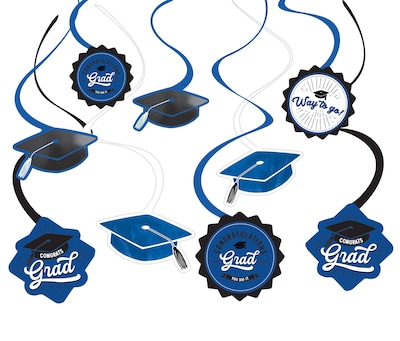 Party City School Spirit Decorative Foil Whirls, Blue/Black/White, 12/Pack (AM671675-105)