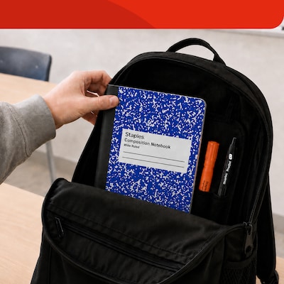 STAPLES Composition Notebook, 9.75” x 7.5”, Wide Ruled, 100 Sheets, Blue