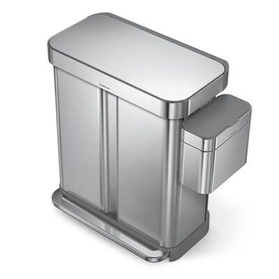 simplehuman 58L Dual Compartment Recycler with Liner Pocket, Brushed Stainless Steel, Indoor Step Trash Can, 15 Gallons (CW2116)