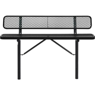 Global Industrial 6 Outdoor Steel Bench w/ Backrest, Expanded Metal, In Ground Mount, Black (277154