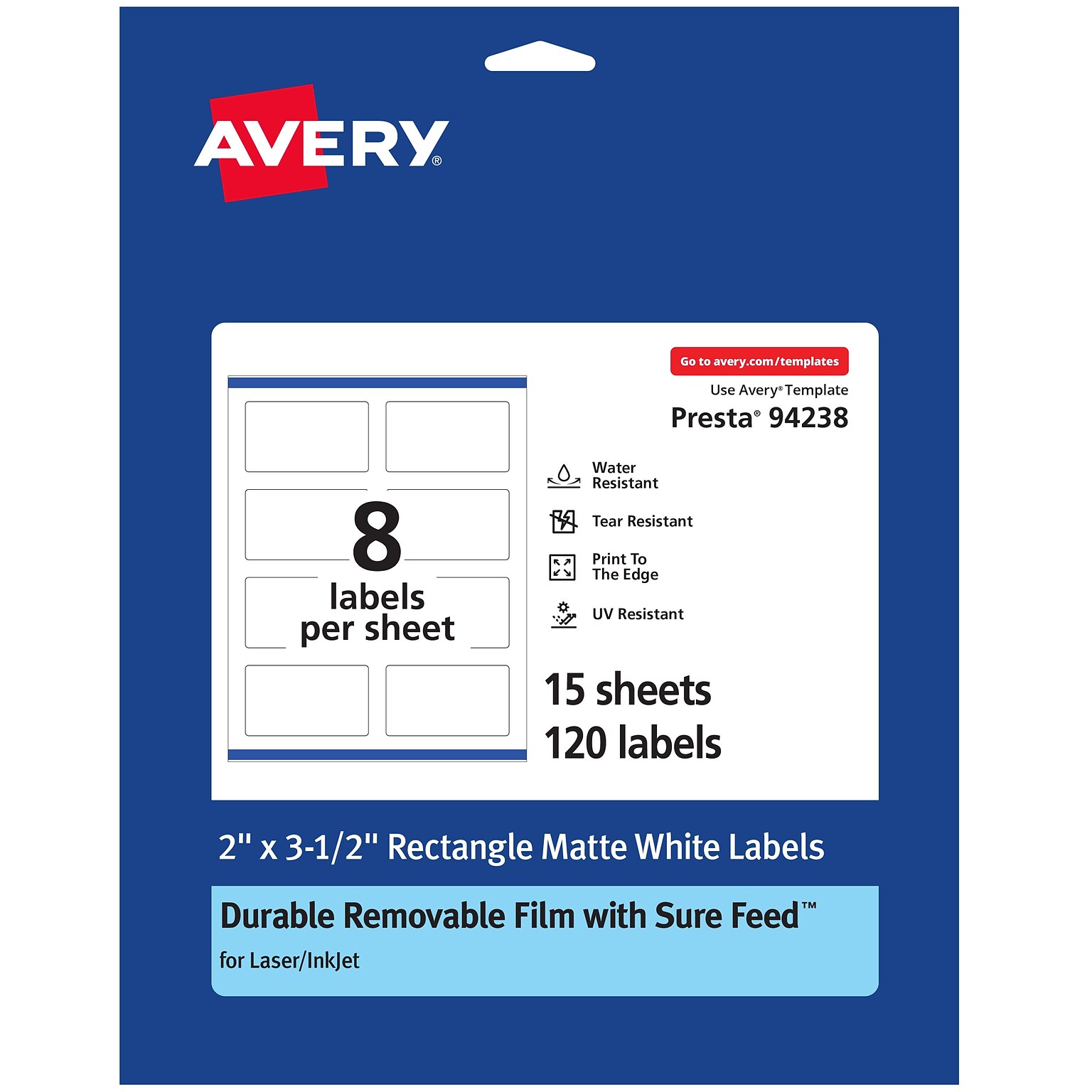 Avery Laser/Inkjet Rectangle Multipurpose Labels, Matte White, 120 Labels/Pack (94238)