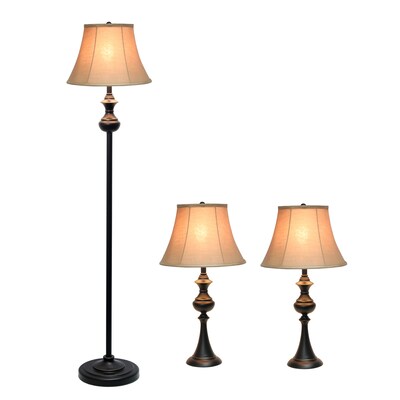 Lalia Home Homely 60/26 Restoration Bronze Three-Piece Floor/Table Lamp Set with Bell Shades (LHS-1007-RZ)