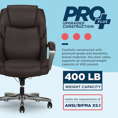 La-Z-Boy Niall AIR Lumbar Pro+ Ergonomic Vegan Leather Executive Big & Tall Chair, 400 lb. Capacity, Dark Brown (60114-DBRN)