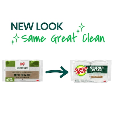 Scotch-Brite Greener Clean Non-Scratch Heavy Duty Sponge with Scrubber, Natural, 3 Sponges/Pack (97033)