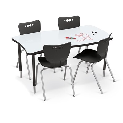 MooreCo Hierarchy Creator Activity Table, Wavy Rectangle Porcelain Steel Dry Erase Marker Top, Black
