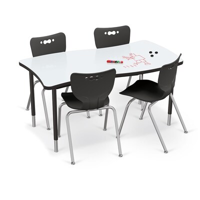 MooreCo Hierarchy Creator Activity Table, Wavy Rectangle Porcelain Steel Dry Erase Marker Top, Black Legs (70526)