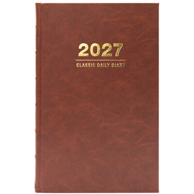 2027 Excello Brands 9" x 12.8" Daily Standard Planner, Paperboard Cover, Brown Leather (CD812-CY27-BN-L)