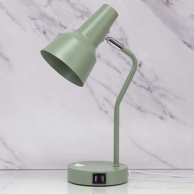 Simple Designs Sleek Essentials LED Desk Lamp, 15.2", with USB Ports, Sage Green (LD1072-SGE)
