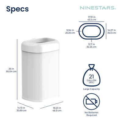 NineStars Stainless Steel Indoor Open Top Trash Can, 21.1 Gallons, XXL Size, White (OTT-80-4WH)