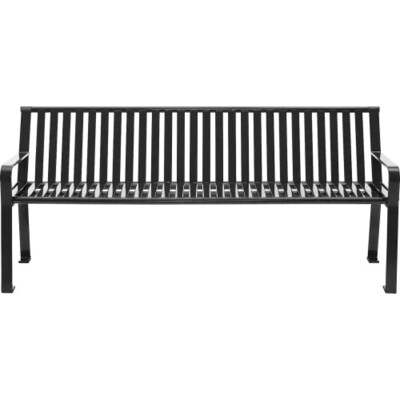 Global Industrial 6 Outdoor Bench w/ Back, Vertical Steel Slat, Black (694854BKKD)
