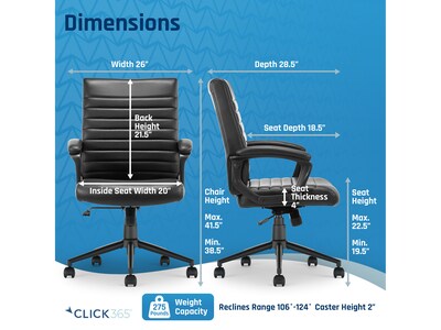 Click365 Transform 3.0 Ergonomic Bonded Leather Swivel Desk Chair, Black (CCHR10008B)
