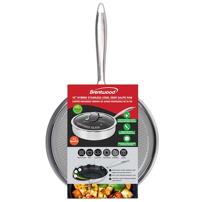 Brentwood 10 Frying Pan With Glass Lid, Stainless Steel (B-DSH26L)