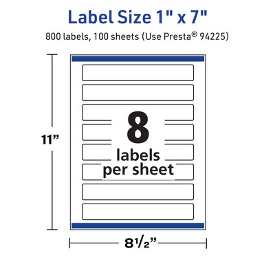 Avery TrueBlock Laser/Inkjet Rectangle Multipurpose Labels, 1" x 7", White, 800/Box (94225)