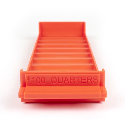 CONTROLTEK Coin Tray, Stackable Plastic, Quarters, Orange, 4/Pack (5605634PK)