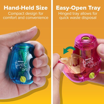 Bostitch Twist-n-Sharp Manual Pencil Sharpener, Assorted Colors (PS1-ADJ)