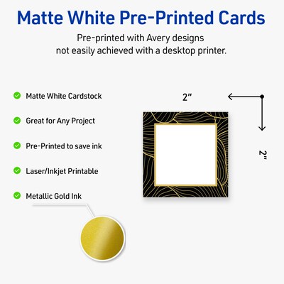 Avery Black with Gold Pattern Matte Blank Card, White, 120/Pack (S00-ETP)