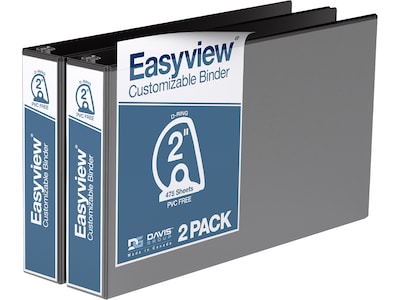 Davis Group Easyview Premium 2 3-Ring View Binders, D-Ring, Black, 2/Pack (8603-01-02)