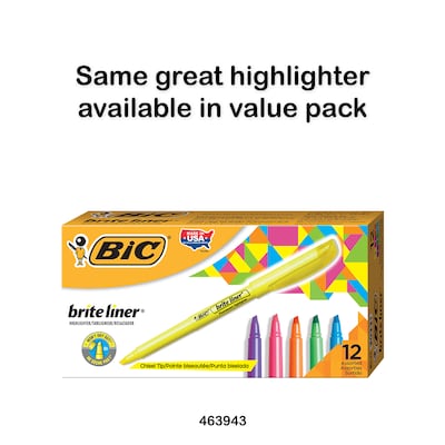 BIC Brite Liner Grip Highlighter, Chisel Tip, Yellow, 12-Count