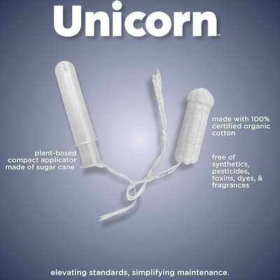 Unicorn Cotton Tampons, Plant-Based Applicator, 60/Cartridge, 6 Cartridges/Pack (TOP-08159)