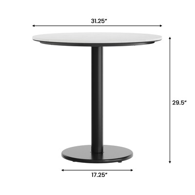 Flash Furniture Acadia 31.25" Round Wooden Dining Table with Round Base, White Faux Marble/Black Base (STRD31WMATR18)