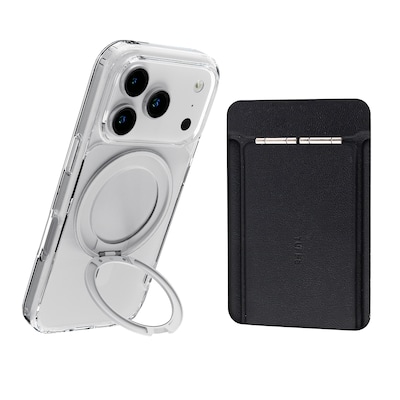 TUFF8 Glide360 MagSafe Phone Case for iPhone 18 Pro with Foldable Origami Wallet Stand, Clear/Black (KITLIB18PRO01)