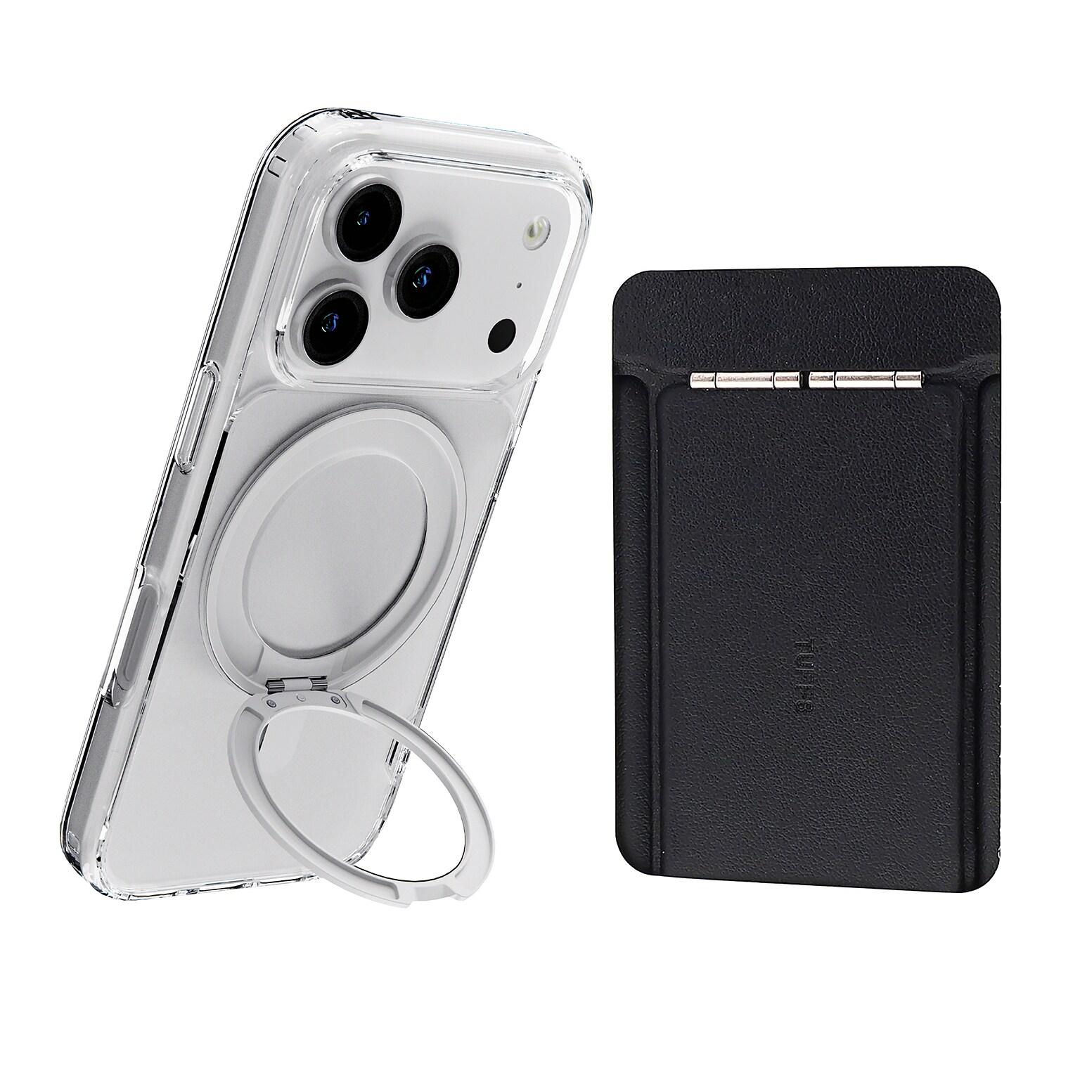 TUFF8 Glide360 MagSafe Phone Case for iPhone 18 Pro with Foldable Origami Wallet Stand, Clear/Black (KITLIB18PRO01)
